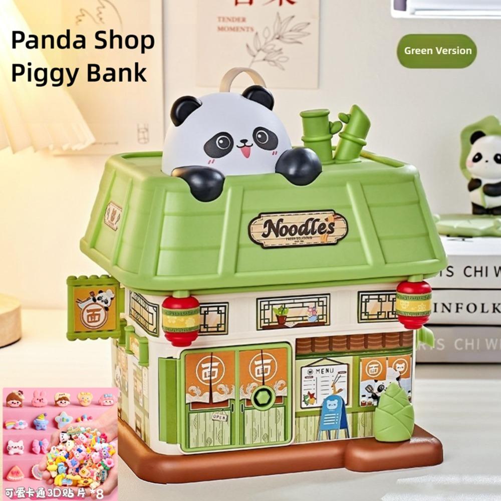 

Creative Panda Store Shaped Money Box Plastic Key Lock Piggy Bank Security Portable Cash Box Gift зелений
