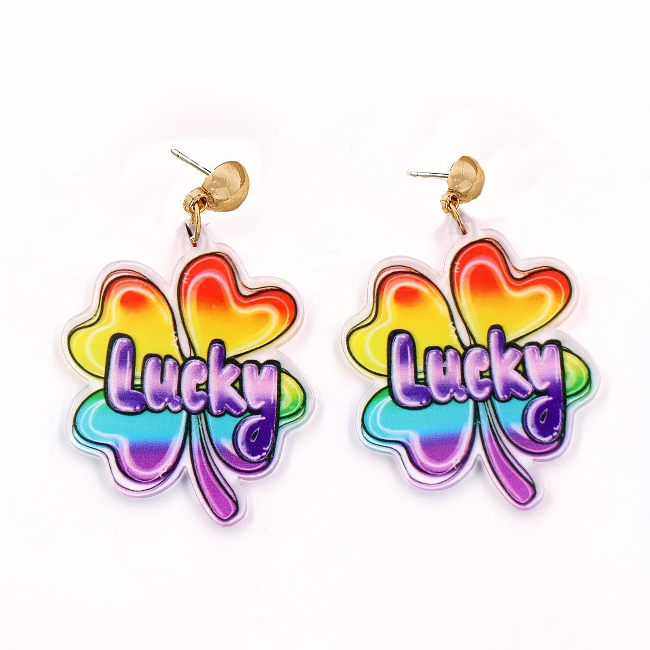 

Patrick s Day four-leaf clover gradual change earrings women s acrylic lucky acrylic earrings