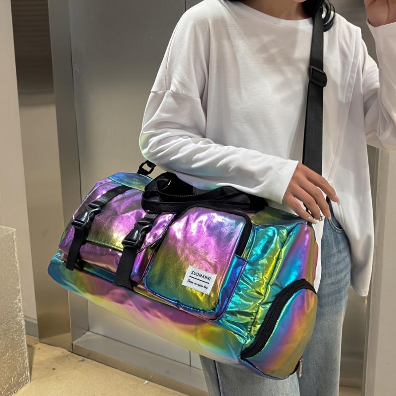 Damen Reisetasche aus Nylon mit großem Fassungsvermögen - Pink irisierend Weekender Gym Tote mit Schuhfach, vielseitiges Sport- und Fitness-Handgepäck