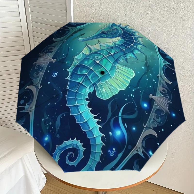 

1pc Oceanic Seahorse Illustration Umbrella with Plastic Handle,Suitable for All Seasons Home Travel Outdoor UmbrellaDD801