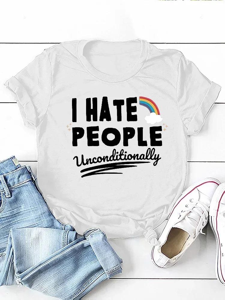 I Hate People Rainbow Printed Womens Tshirt Short Sleeve Round Neck Womens Tshirt Fashion Versatile Tshirt