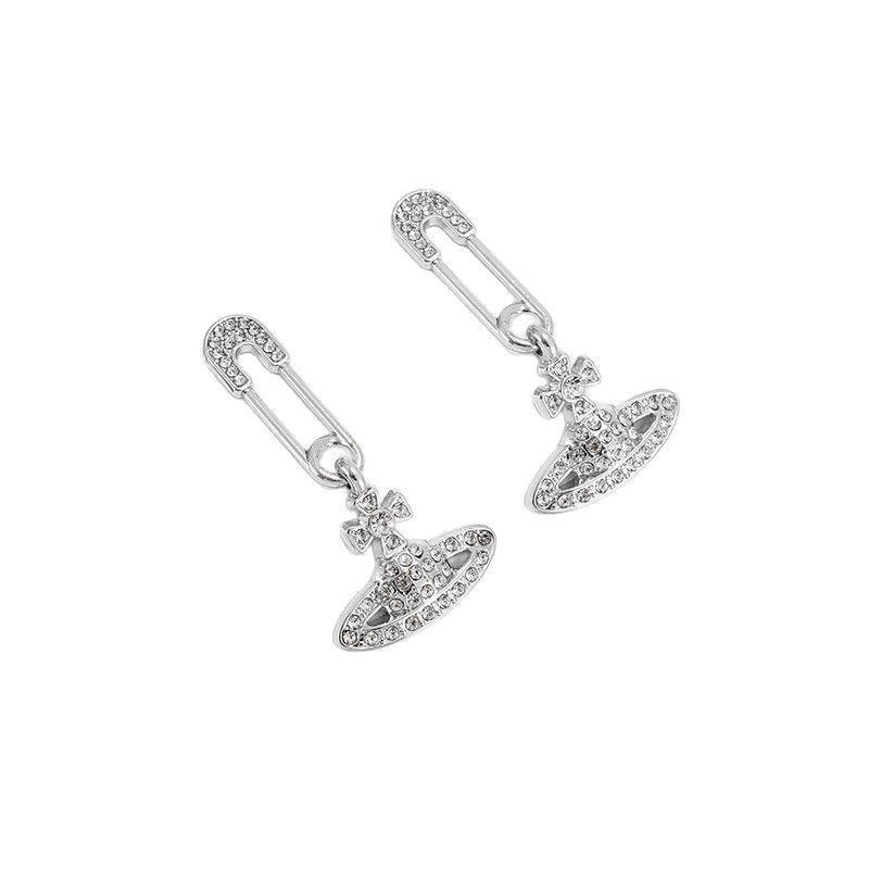 Empress Dowager Cixi Diamond-encrusted Saturn Brooch Earrings: Unique Luxury 925 Silver Stud Earrings with High-end Style and Distinctive Personality