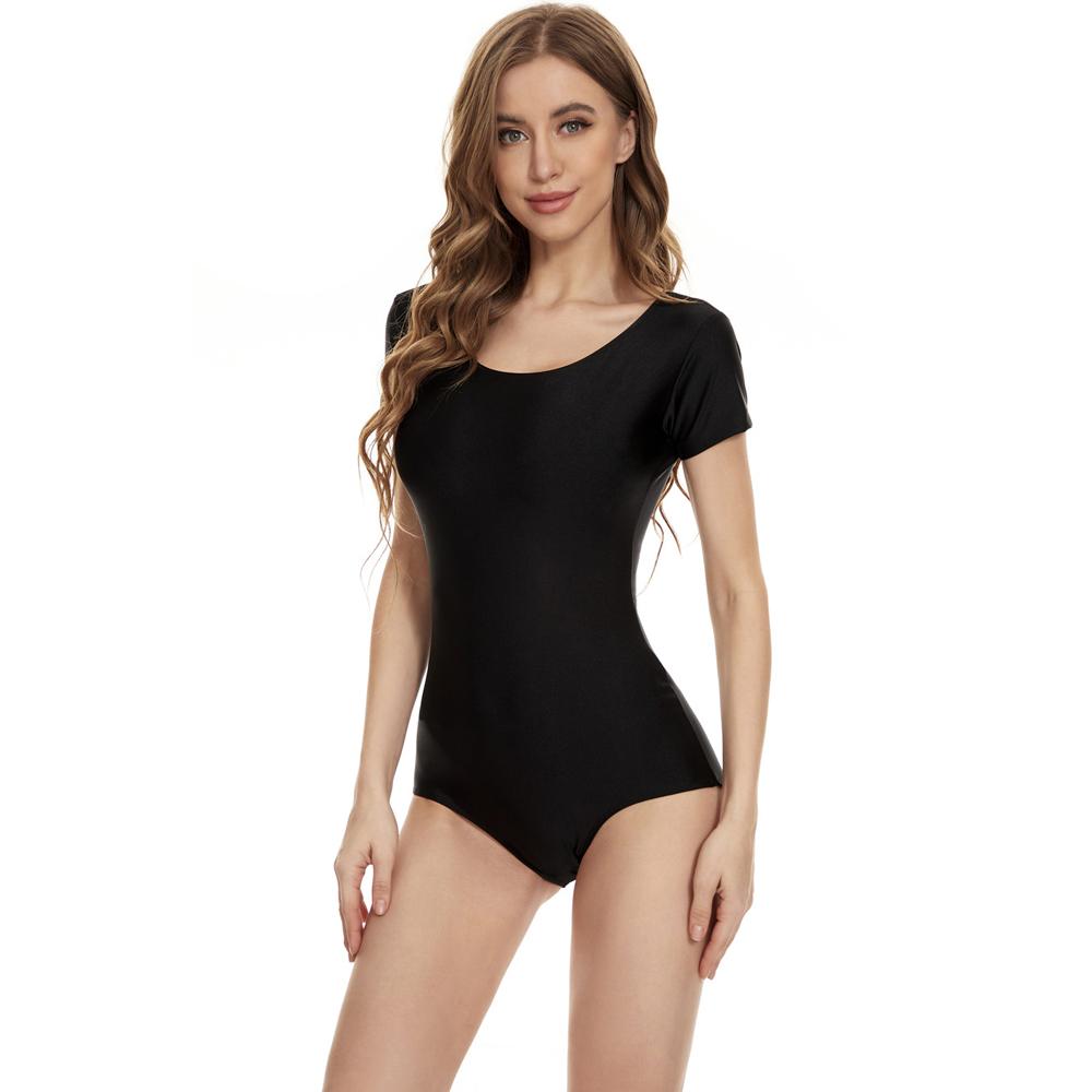 Kurzarm-Trikot für Damen, Rundhalsausschnitt, Stretch-Trikots, einteilig, Basic-Ballett-Bodysuits, Gymnastik-Tanzbekleidung für Erwachsene