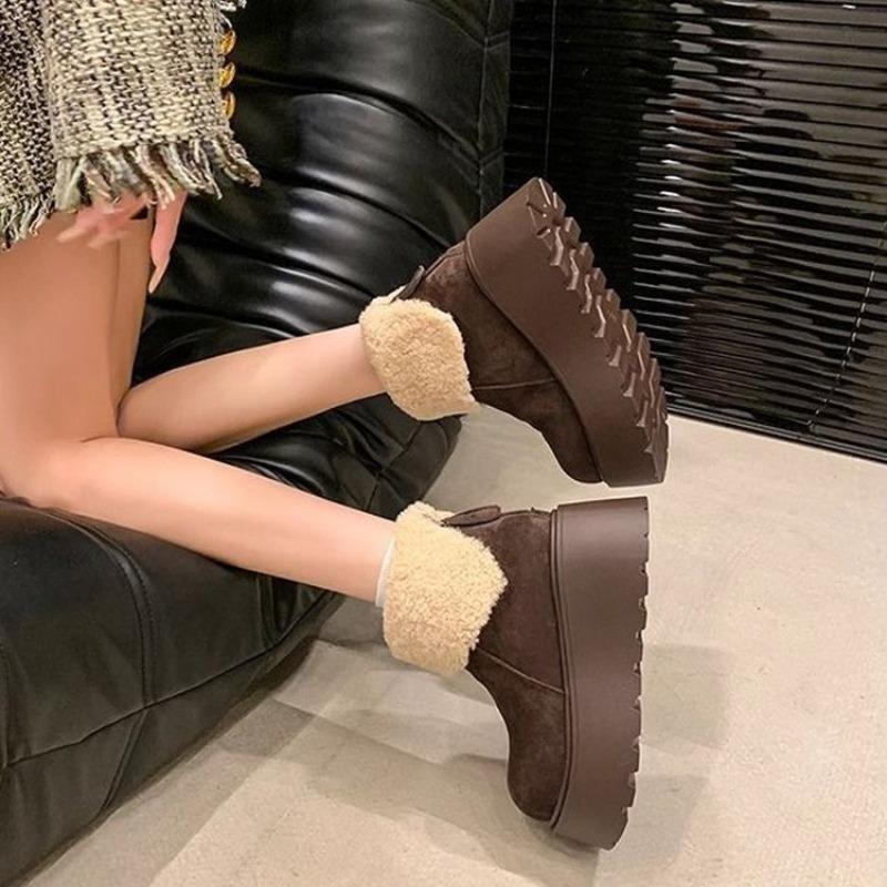 2025 Suede Cow Genuine Leather Snow Boots Women Ankle Booties Platform Wedge Winter Plush Boots Shoes for Women