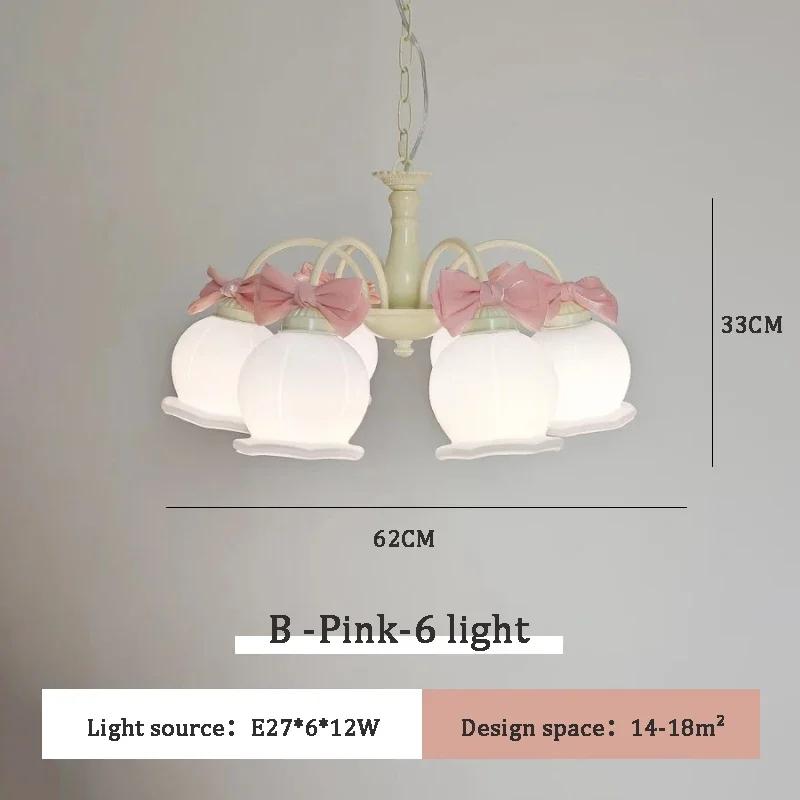 French design living room pendant light dining room romantic warm children's room pendant light sweet bow pink eye protection