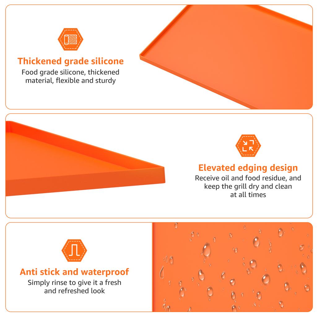 Grillabdeckmatte Antihaft Wasserdicht Erhöhter Rand Verdickt Faltbar Silikon Schutzmatte Fängt Öl und Speisereste auf