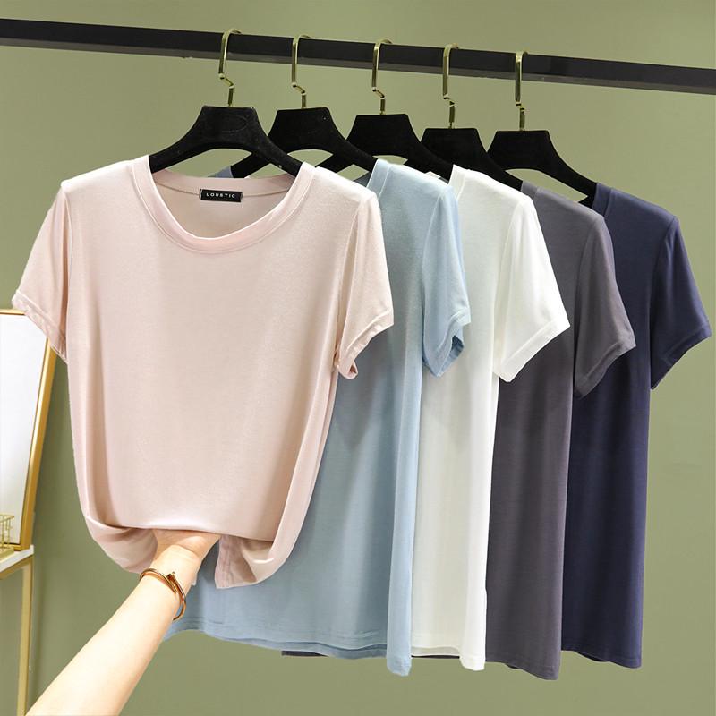 Women's Plus Size Round Neck Short Sleeve T-Shirt - Summer Solid Color Versatile Inner/Outer Layer
