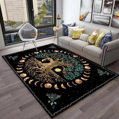 3D Moon Phase Tree of Life Area Rug Sun and Moon Carpet Bohemian Decor Mats for Bedroom Livingroom Home Dorm Cartoon Play Mat