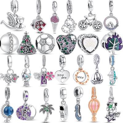 Saldi Argento 925 Pendente Gelato Bici Foglia Viola Albero di Cocco Scintillante Compatibile Bracciale Charm Originale Gioielli Fai da Te