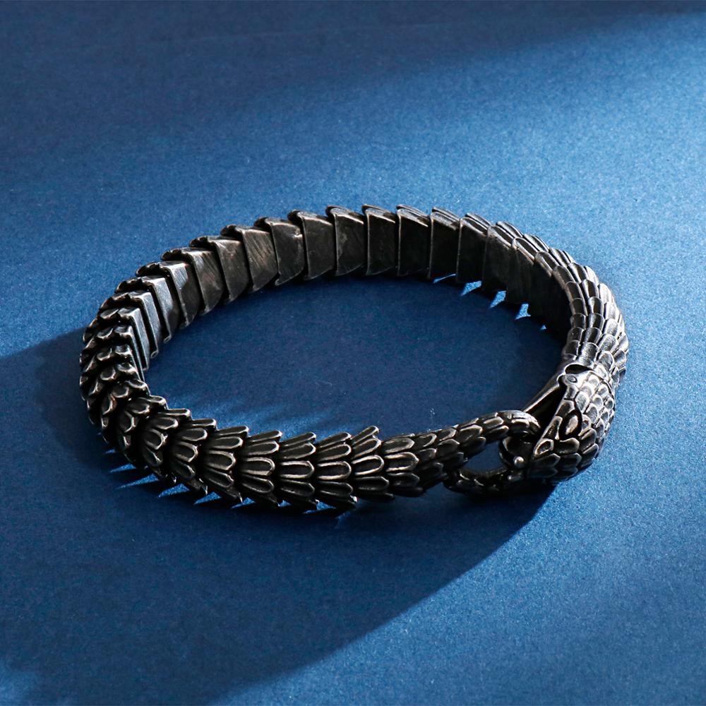Fongten Punk Black Snake Link Chain Bracelets Bangle Stainless Steel Charm Hip Hop Personalised Men Women Jewelry