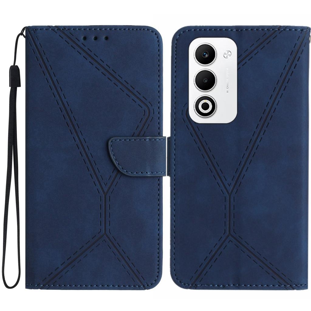 For Oppo A5 5G Case Skin Touch Lines Imprinted PU Leather Flip Phone Cover