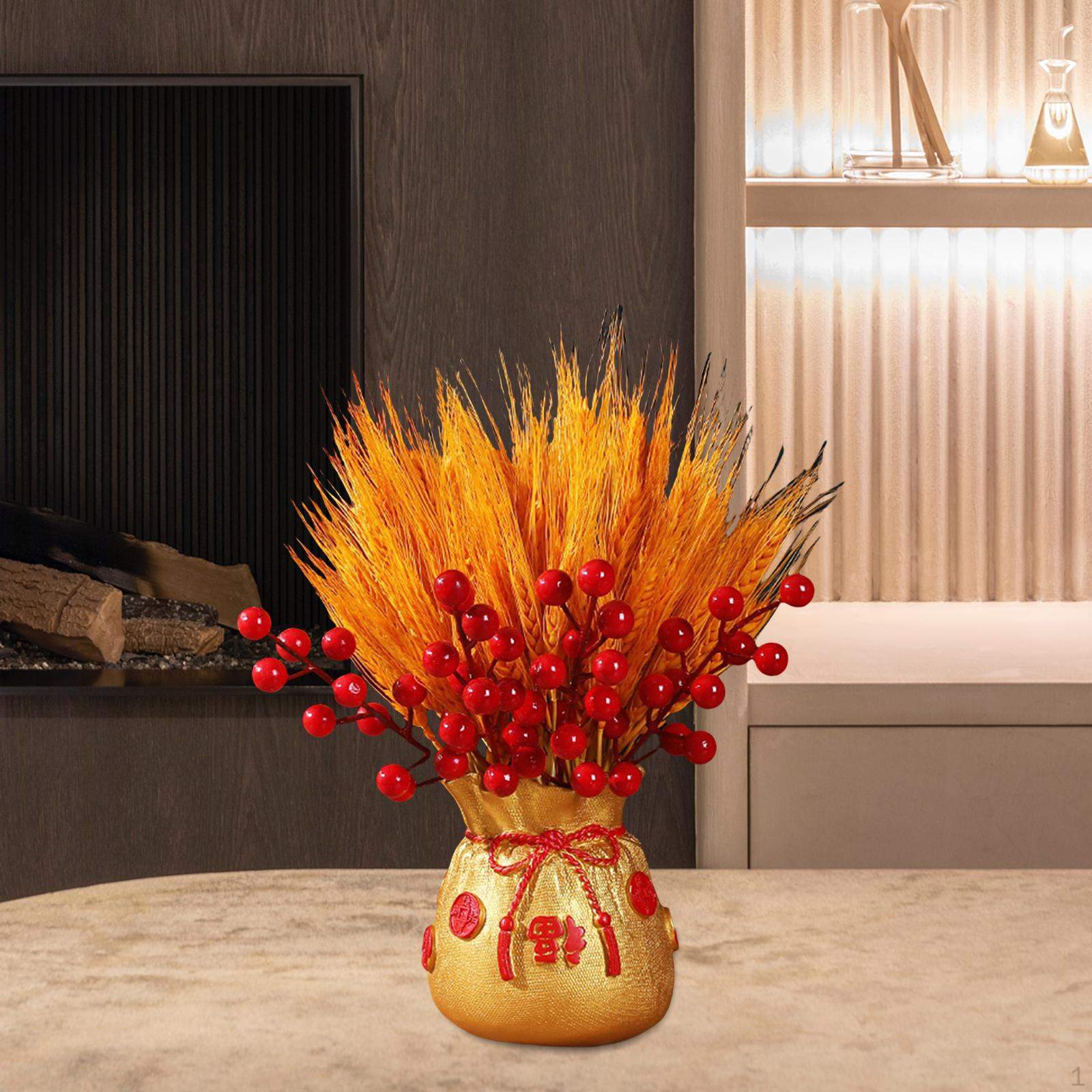 

Bag Shape Dried Flower Vase Pot Desktop Bouquet Red Berries Planter Bonsai Ornament for Housewarming Aureate