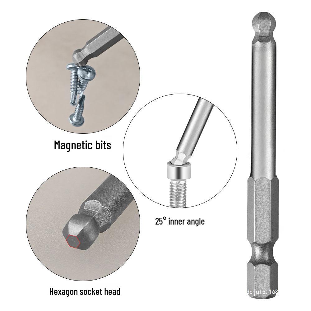 Magnetic S2 Steel Hardened Hex Ball Head Air Driver Bit 1/4" Pneumatic Screwdriver Attachment
