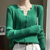 Women's Ribbed V-Neck Knitted Cardigan - Loose Thin Plus Size Sweater Coat