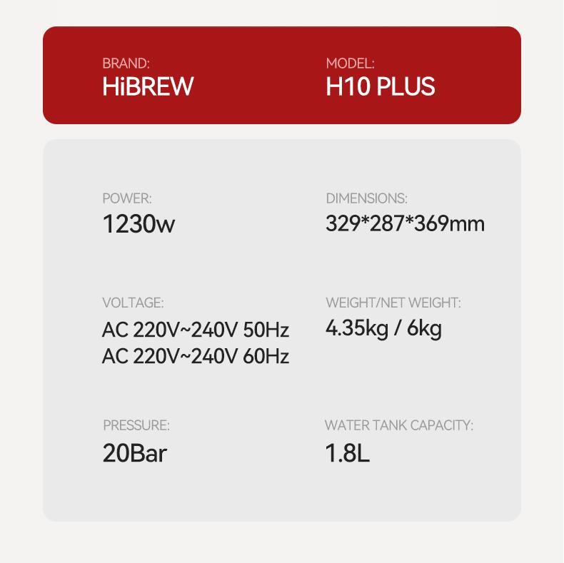 HiBREW H10Plus Espresso Coffee Machine, 20Bar Semi-Automatic Coffee Maker, Fast Heating, Temperature Control