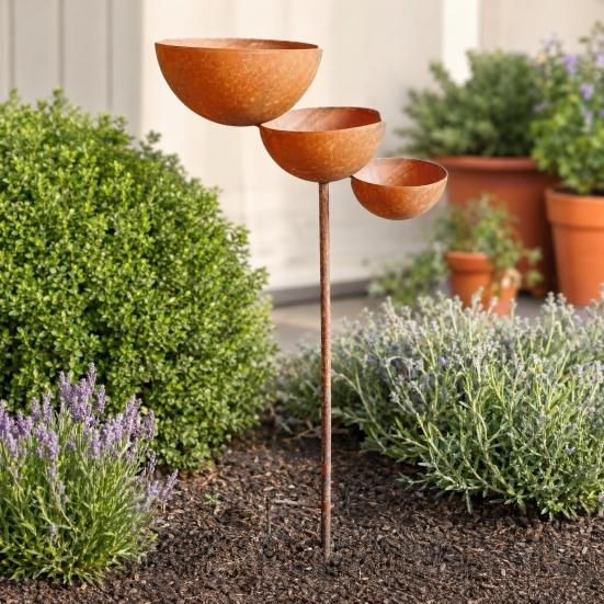 Yousheng 3 Tiered Cascading Rain Catcher Bird Bath, Metal Garden Stake Bird Water Bowl Feeder, Outdoor Pollinator Watering Station for Garden, Patio,