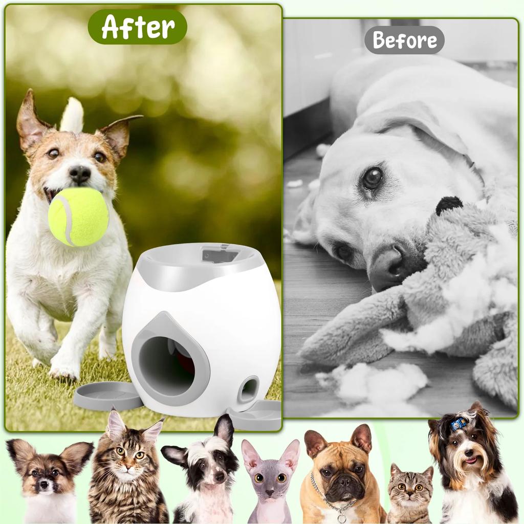 Dog Tennis Ball Launcher Dogs Interactive Puppy Ball Thrower Machine Automatic Treat Dispenser Training Toys for Indoor Outdoor