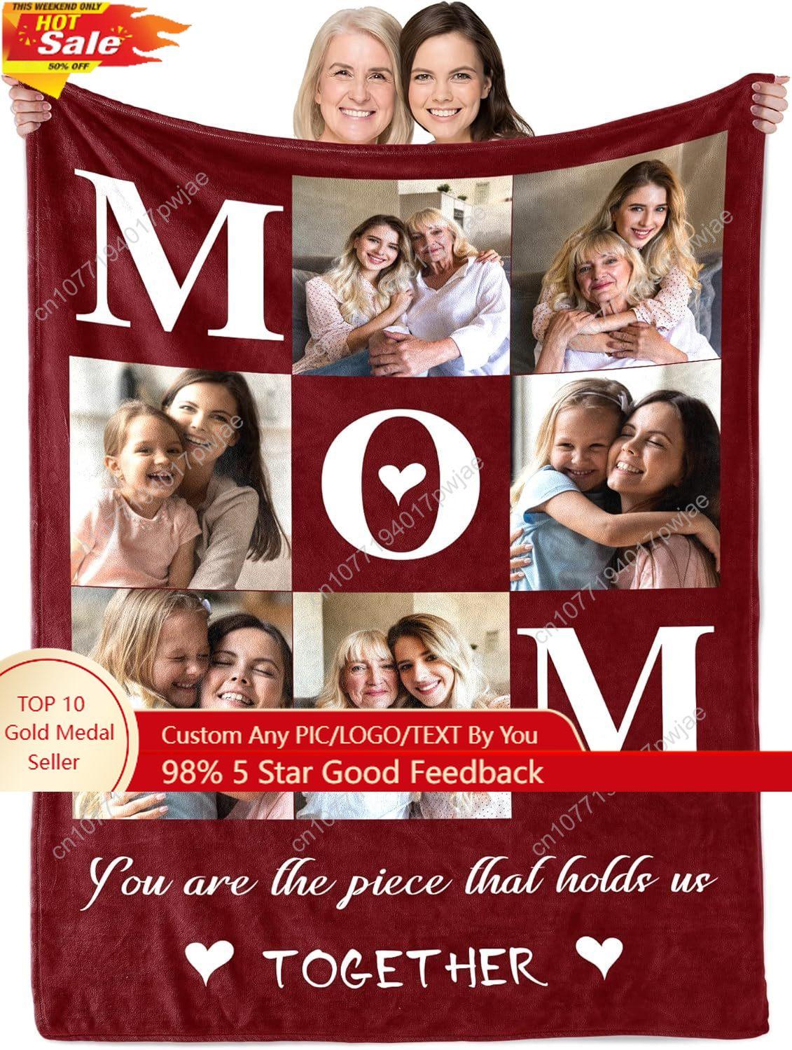 Personalized Mothers Day Birthday Gifts for Mom from Daughter Son Custom Throw Picture Blanket for Mama Best Mom Ever Customi 75X95CM