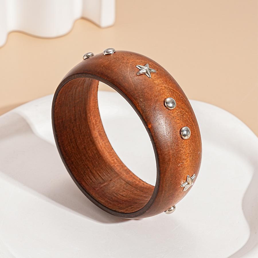 

Exaggerate Hip Hop Khaki Brown Coffee Wood Wide Bangles Fashion Round Geometric Bangles For Women Bracelet Men Jewelry