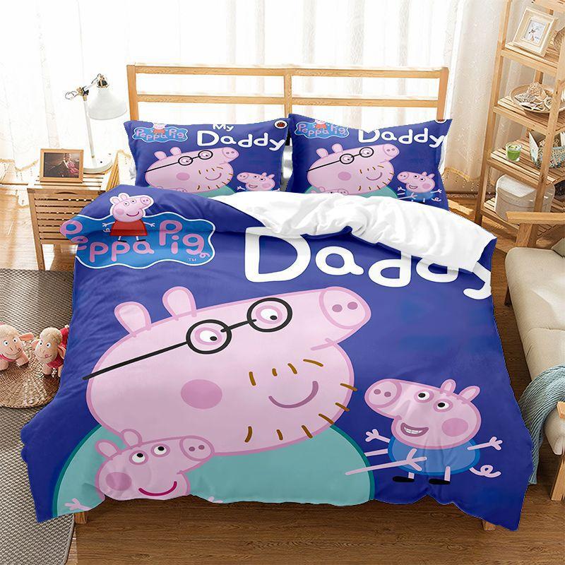 

Cartoon Peppa Pig Children S Quilt Cover Digital Printing Bedding Three-Piece Set 90*190