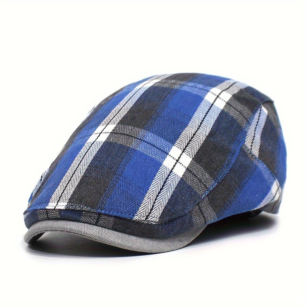Lehké prodyšné kontrastní kostkované baretové čepice, retro vintage unisex ploché klobouky, britské ležérní pokrývky hlavy