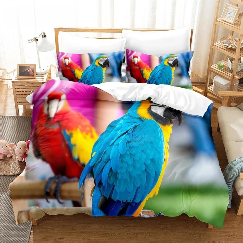 Roztomilá sada ložního prádla s papoušky 200x200 Zimní sady povlaků na přikrývku Twin Full Queen King Ložnicová sada 100% bambusové vlákno Housse De Couette
