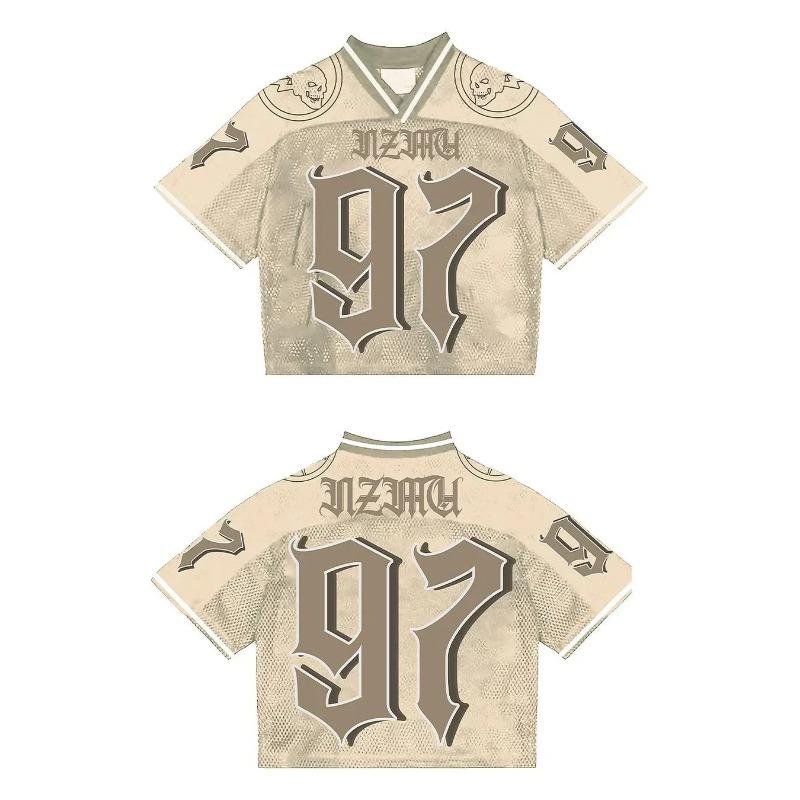 Tričko Americké Módní prodyšné prošívané volné fotbalové tričko Streetwear ležérní Prodyšný Unisex top s krátkým rukávem
