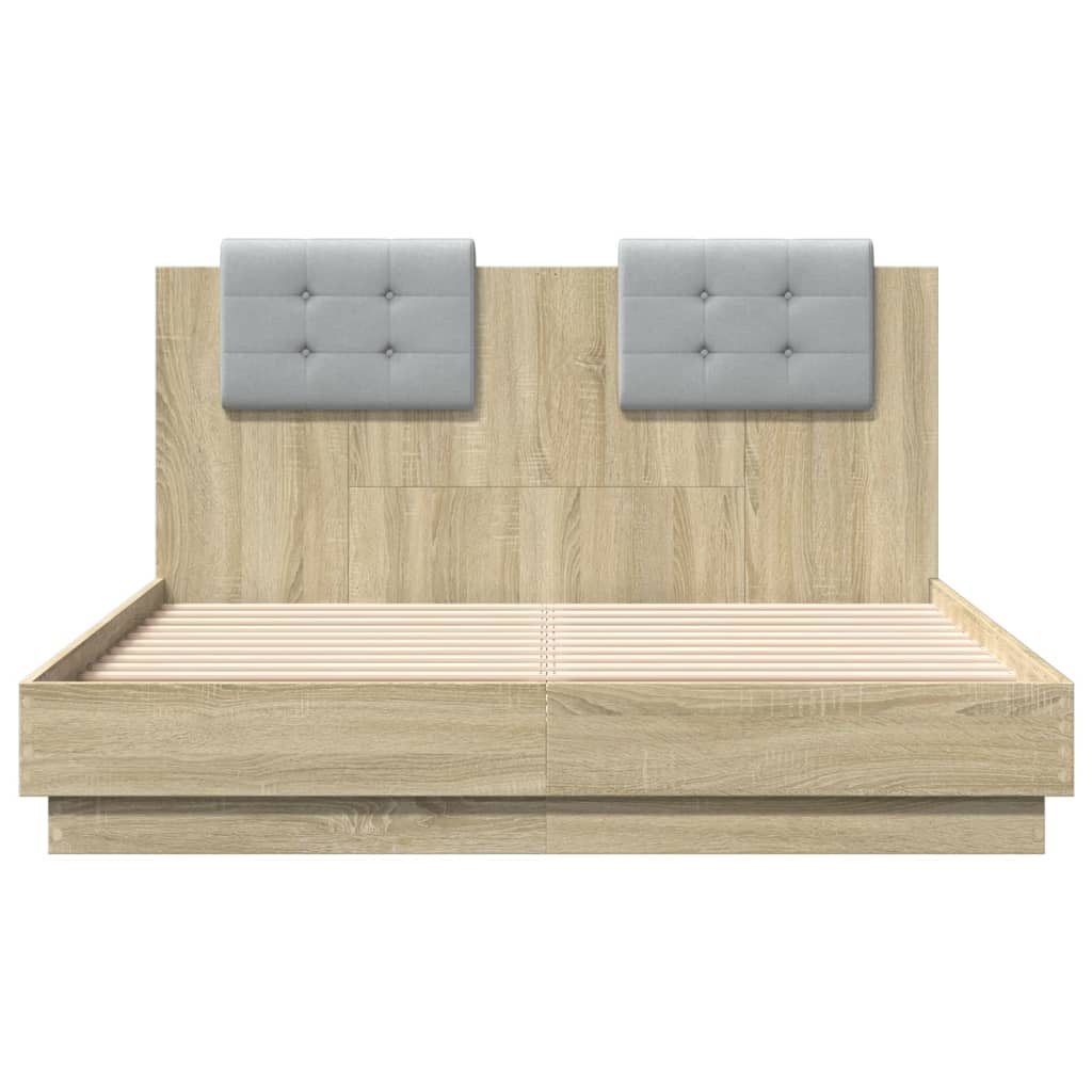 Bed Frame with Headboard Sonoma Oak Finish 135 x 190 cm Engineered Wood