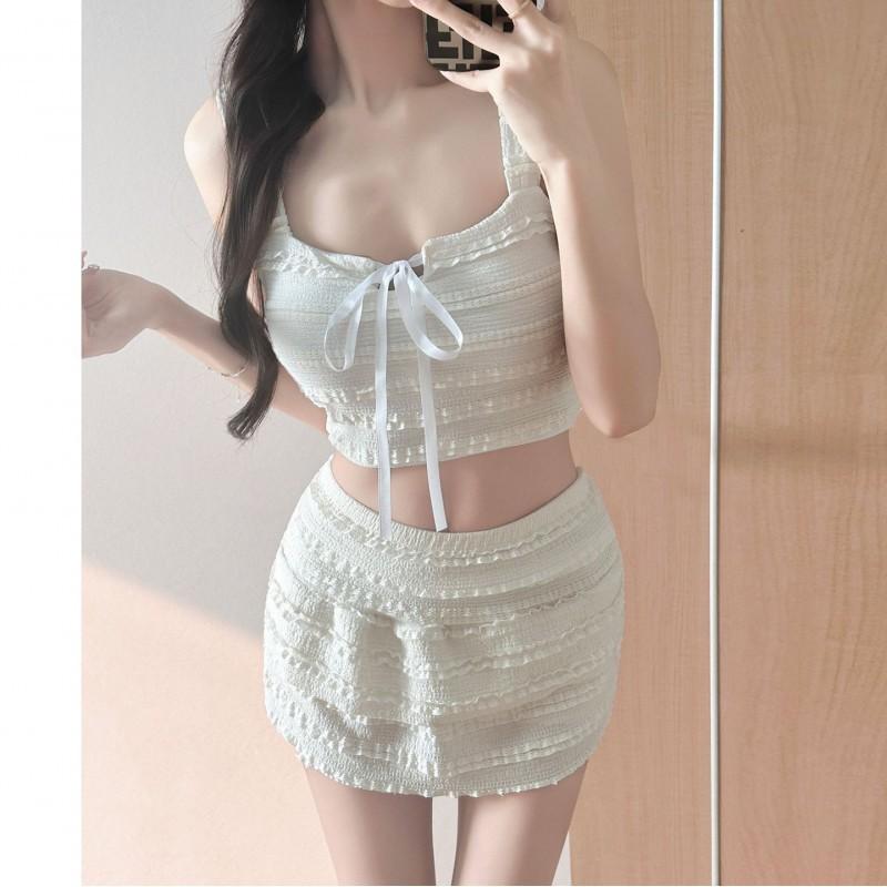 Pure Desire Style Sweet Solid Color Sling Lace Slimming Conservative Skirt Hot Vacation Swimsuit Women's