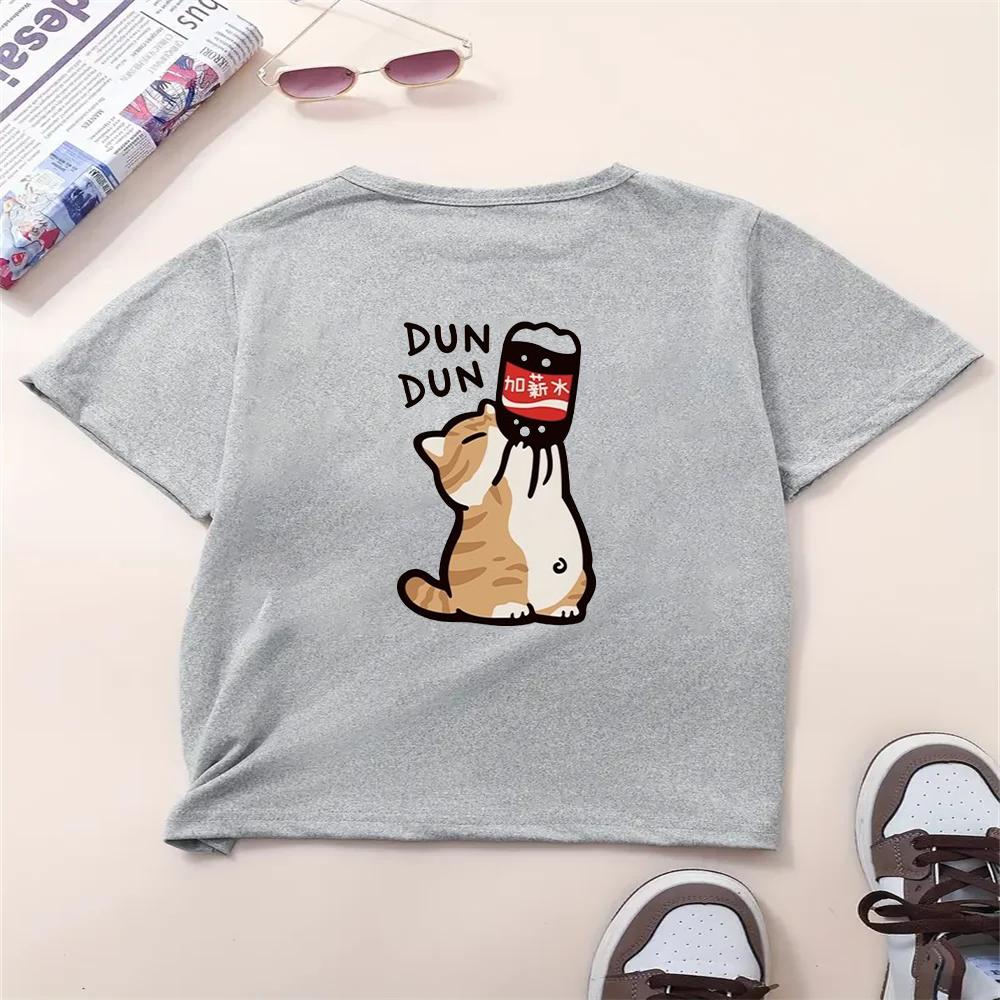

Cartoon cat print for Unisex and women, I want a salary increase. Short sleeved T-shirts with Chinese style retro trend, casual and 4XL