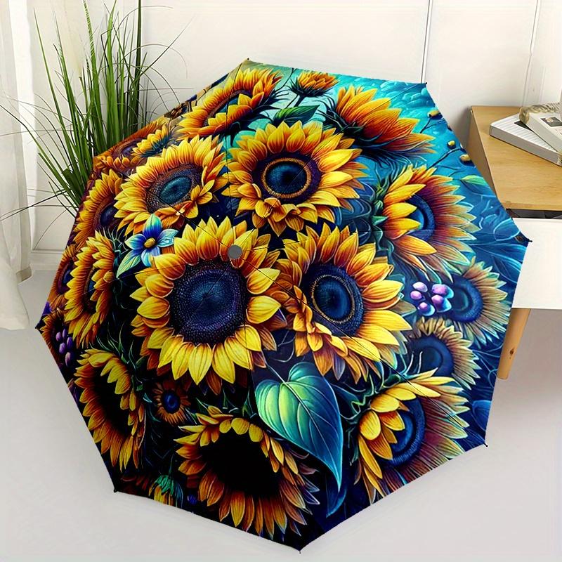

1pc Automatic Open/Close Umbrella with Sunflower Design - Compact Folding Umbrella, Lightweight Travel Umbrella with 8-Rib Str (as the picture,Iron&8K)