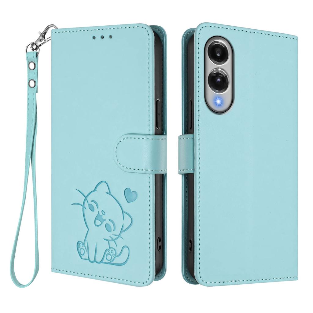Für Samsung Galaxy S25 Edge Brieftasche Hülle mit Handschlaufe Love Cat Muster Prägung Leder Handyhülle