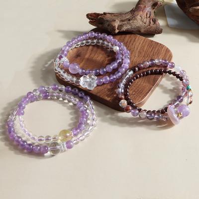 Amethyst Purple Ghost with White Crystal Double Spell Bracelet Pixiu Running Ring Double Circle New Chinese Style Guochaofeng Bracelet