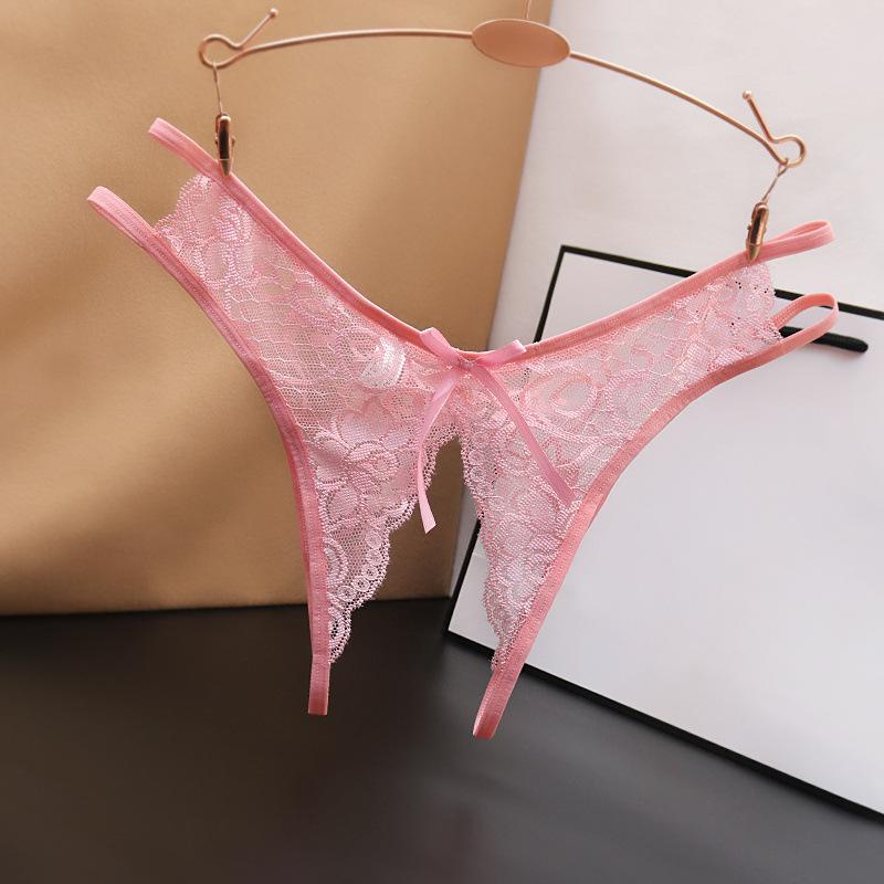 Sexy Lingerie Women's Sexual Panties Crotchless Opening Transparent G-strings Thongs Bow Underwear for Women Lace Erotic Panties