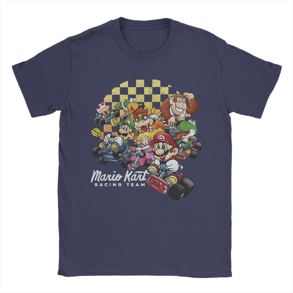 Unisex Marios Kart Groepsfoto Geruite Poster T-shirts Puur Katoenen Kleding Grappige Ronde Hals T-shirts Grote Maten T-shirt