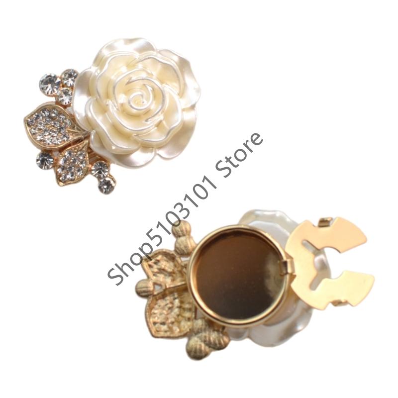 X6HE 2pcs Women's Shirt Button Cover, Floral Cufflinks With Sparkling Diamonds, Gold and Silver Cufflinks Shirt Button Cover