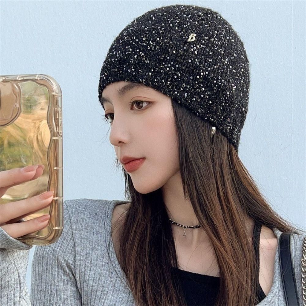 Warm Cap Bowknot Beanies Hat Bow Knit Cap Casual Sequin Knitted Hat Apparel Accessories