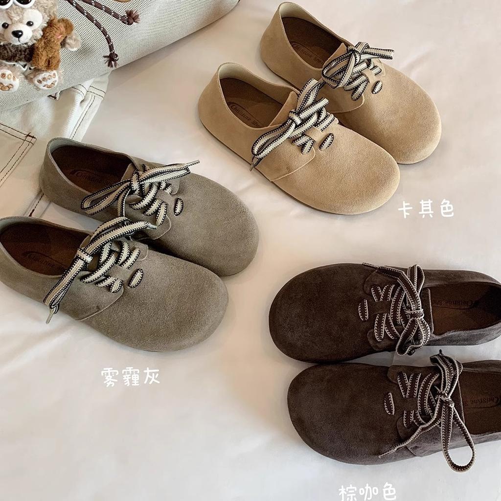 [sheii Su Yinyin] Soft Bread~ Waterproof and Anti-fouling Large Round Head Lace-up Casual Thick-soled Boken Shoes Women's Single Shoes
