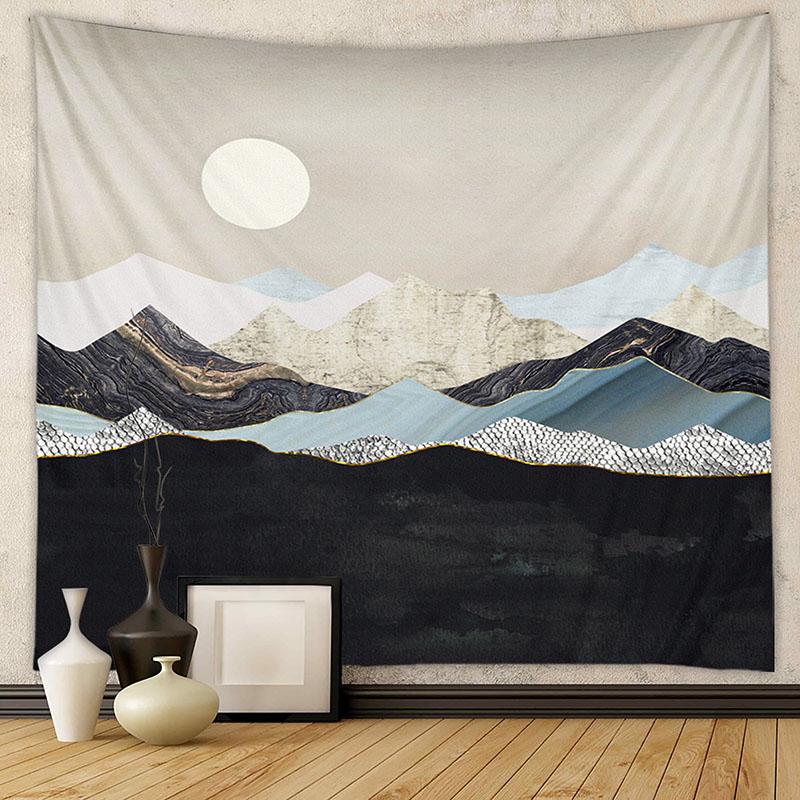 Nordic Mountain Sunset Printed Tapestry Natural Landscape Wall Hanging Cloth Beautiful Bedroom Background Decoration with Nails