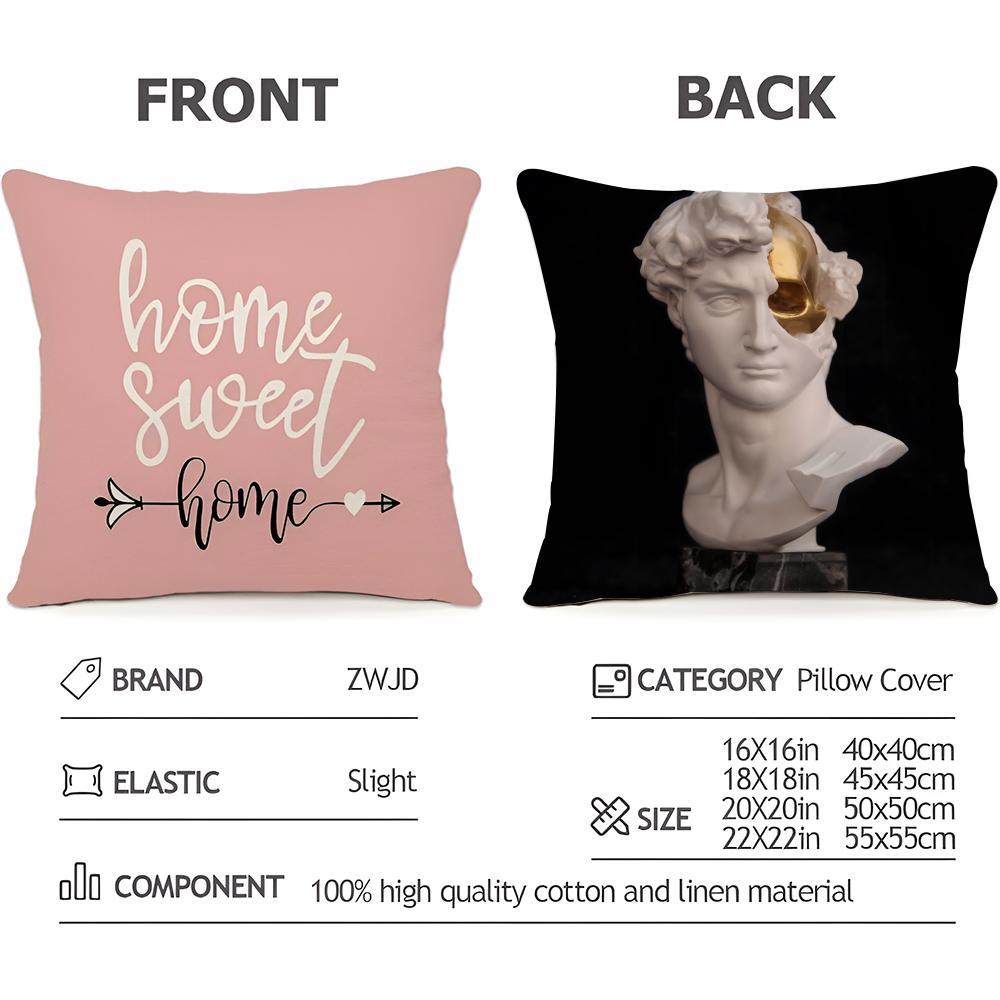 David Sculpture Cushion Cover Household Decoration Linen Sofa Cushion Cover: Skin-Friendly & Breathable With Invisible Zipper