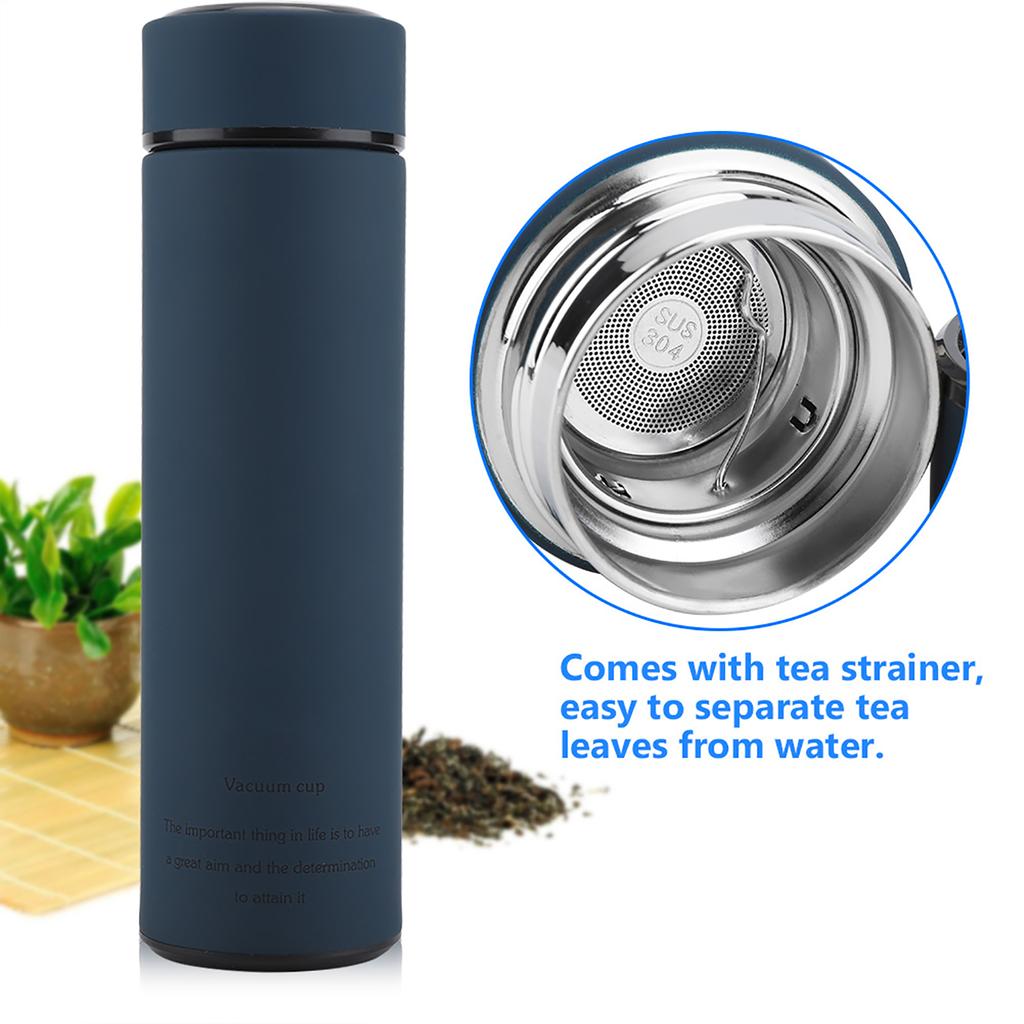 Stainless Steel Water Cups Tea Mugs Vacuum Bottle Office (Dark Blue 500ML)