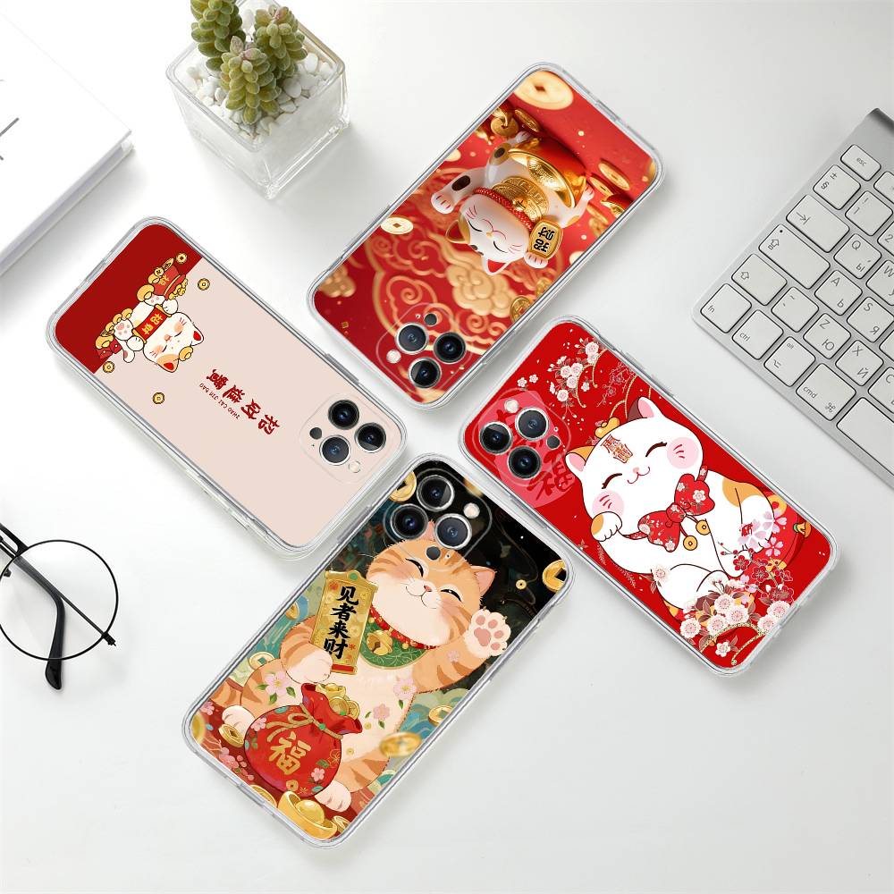 Lucky Money Cat Phone Case For iPhone 17 16 15 14 11 12 13 Mini Pro XS Max Plus Funda Shell