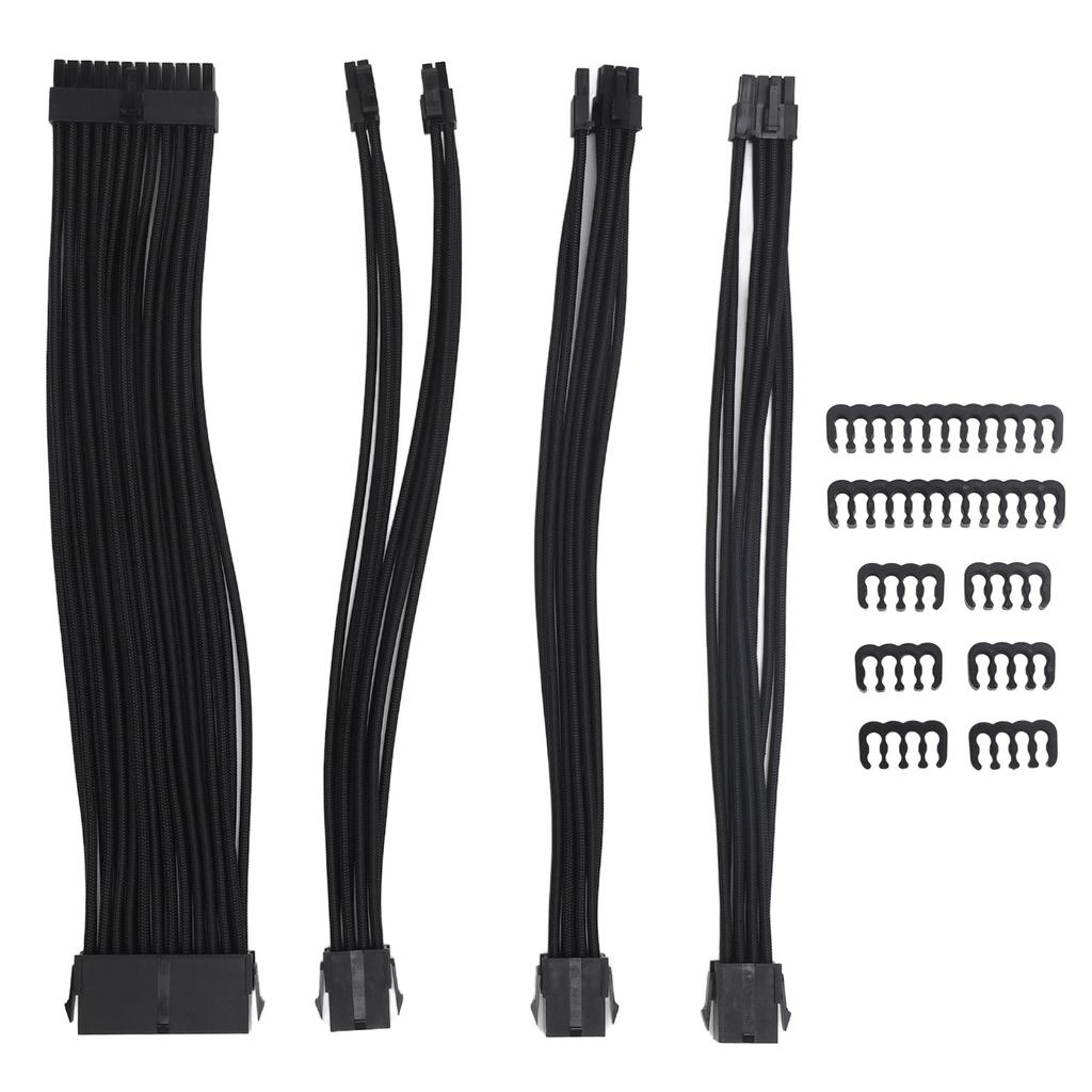 4PCS 18AWG PSU Cable Extension Power Cords 30cm Nylon Sleeved 24 Pin ATX 4+4Pin CPU 6+2Pin PCIE GPU Power Supply