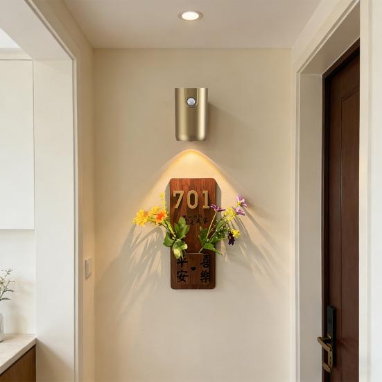 Wireless Motion-Sensor Night Light Wall-Mounted Illuminated House Number Sign/Art Panel Rechargeable LED Night Light for Entryway Corridor Bedroom