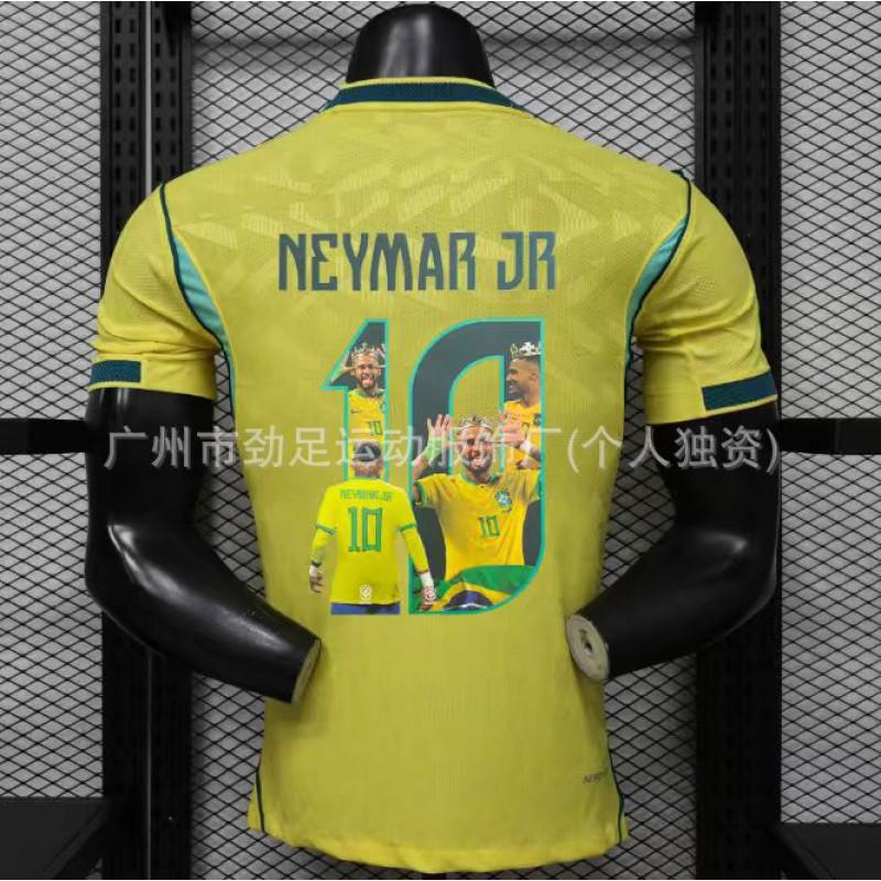 Maglia da Calcio Casa Trasferta Nazionale Brasiliana Neymar 10 Stampa Corona Edizione Fan Manica Corta