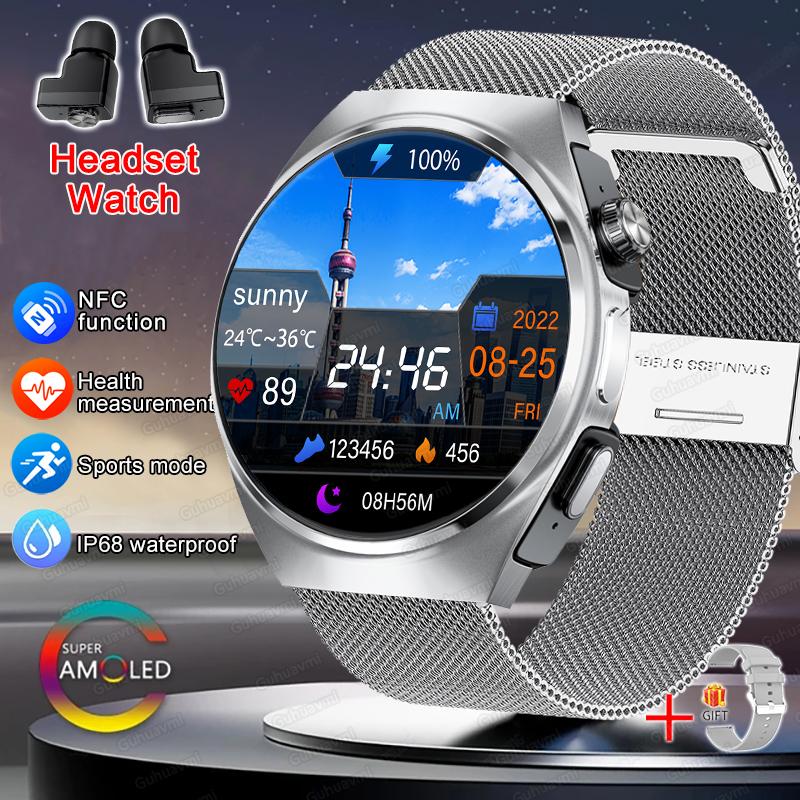 New Smart Watch Headset Two In One Wireless Bluetooth Dual Earbuds Call Health Monitor Sport Tracker Smartwatch For Men IOS