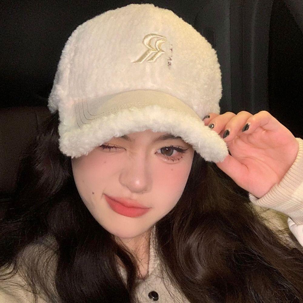 Letters Women's Hats Double R Snapback Caps Fashion Plush Peaked Cap  Winter