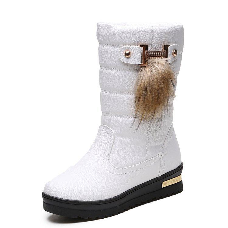 Women Winter Boots New Suede Leather Waterproof Thick Sole Women Winter Boots Warm Mid-Length Boots