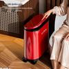 Red Oval Press-Type Trash Can with Lid for Bathroom and Living Room