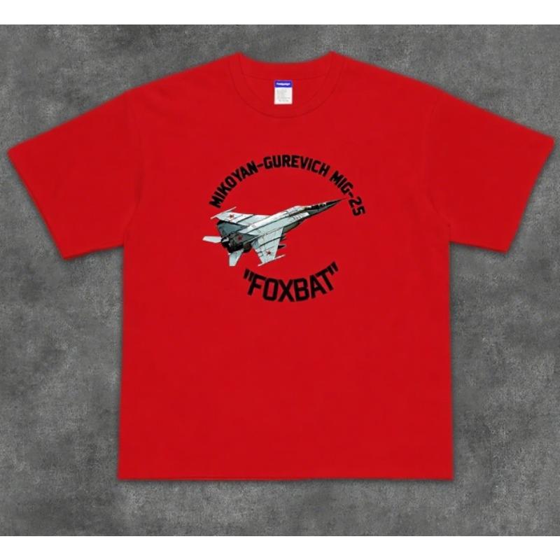 

Trend HOOK ON YOU Short Sleeve TShirt MiG25 Fighter Printed Cotton Loose Crew Neck Half Sleeve Top Men Clothing S